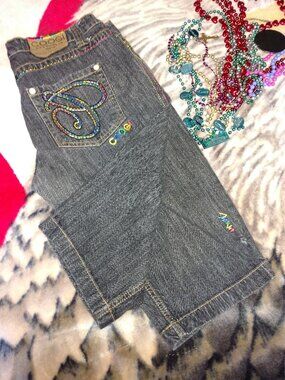 Coogi Jean Shorts 13/14 Rainbow Embroidered